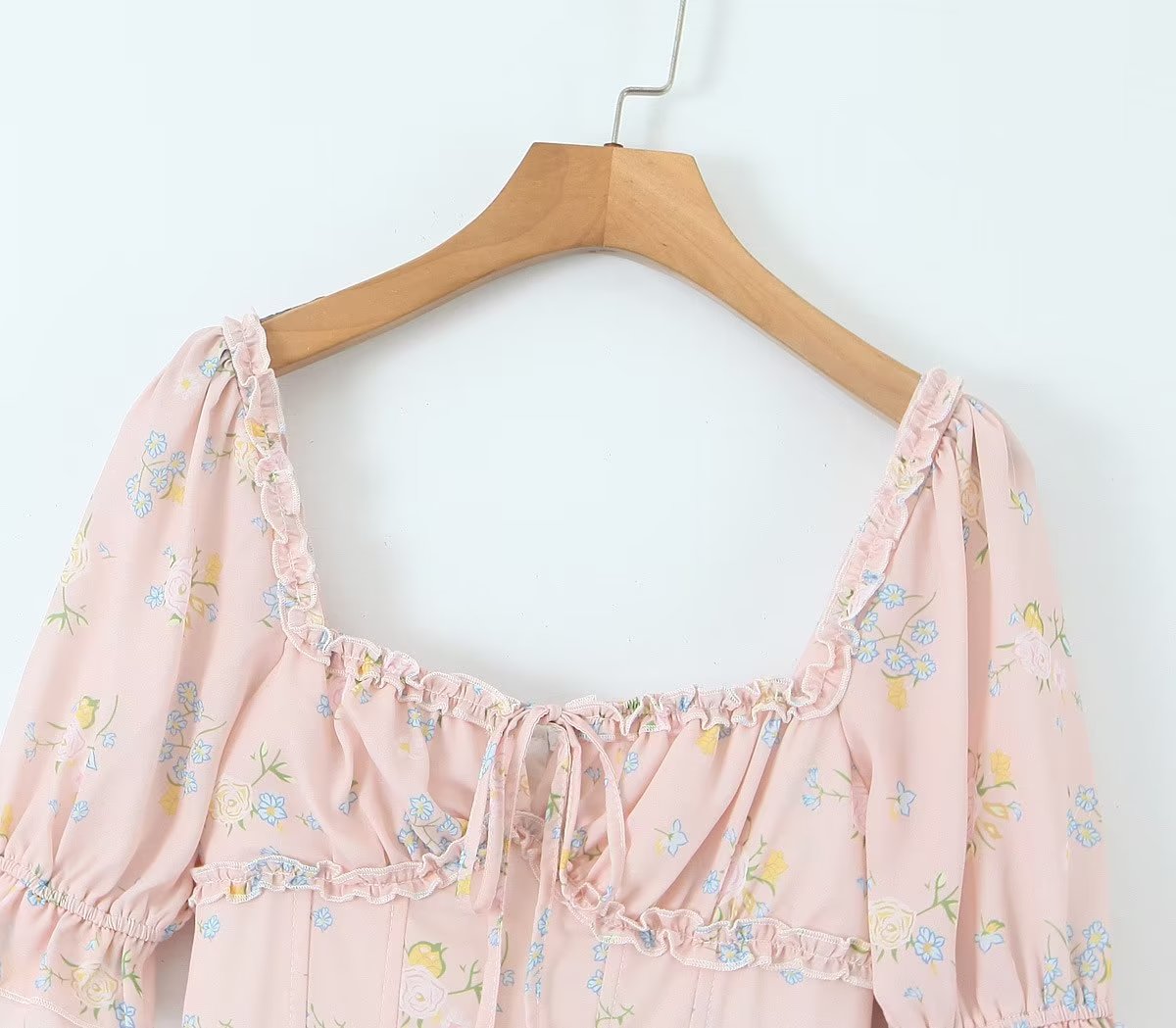 Elegant Small Women Summer Fairy Dress Square Collar Puff Sleeve French First Love Sweet Chiffon Tea Break Floral Dress