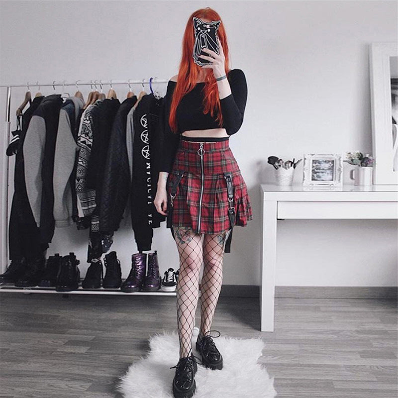 Skirt Plaid Zipper A- line Skirt Skirt