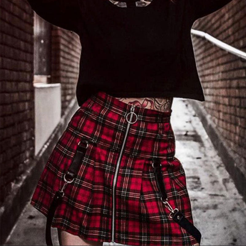 Skirt Plaid Zipper A- line Skirt Skirt