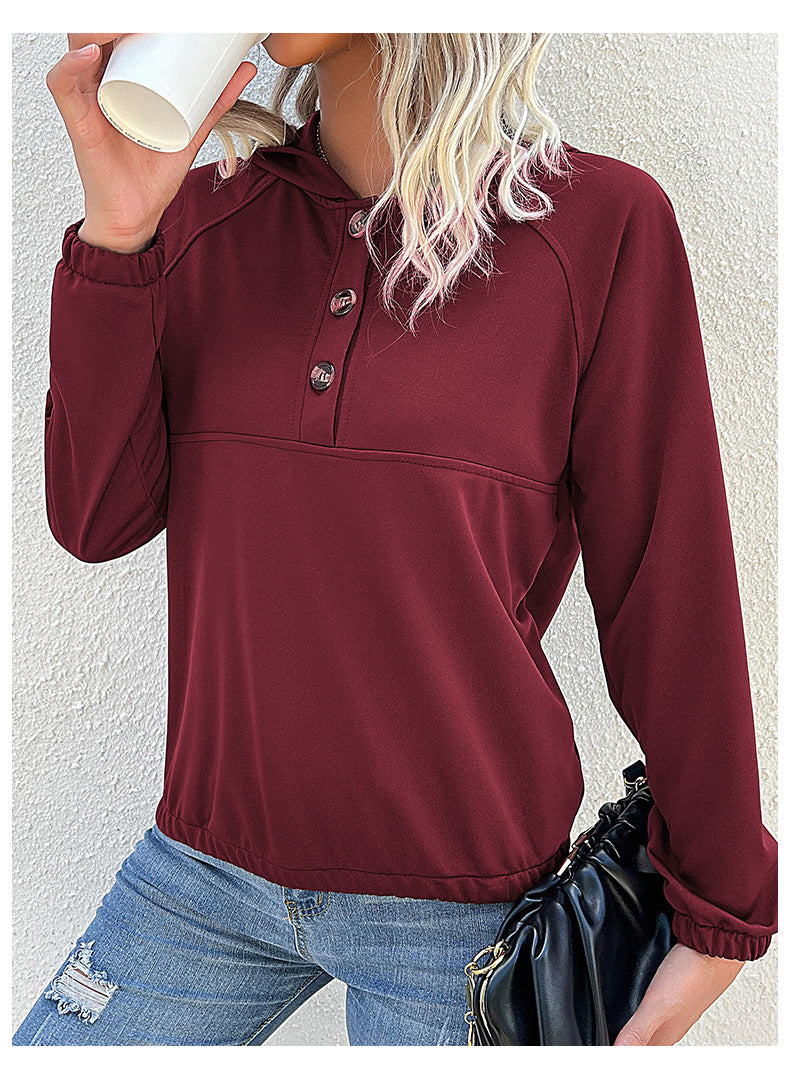 Women Clothing Long Sleeve Solid Color Hooded Autumn Winter Sweatshirt