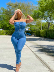 Casual Tube Top Women Clothing Slim Fit Denim Jumpsuit