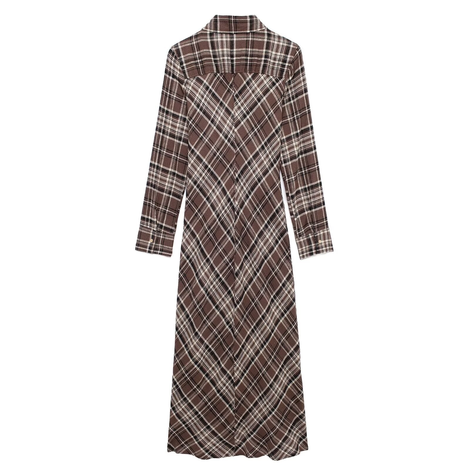 Autumn Plaid Pocket Decorative Shirt Dress