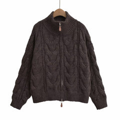 Winter Women Clothing Stylish Simple Short Soft Glutinous Twist Knitted Coat