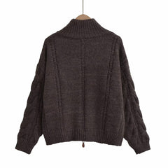 Winter Women Clothing Stylish Simple Short Soft Glutinous Twist Knitted Coat