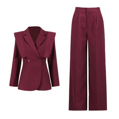 Simple Women Spring Elegant Elegant Office Tight Waist Loose Wide Leg Pants Sets