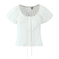Sexy Slim Fit Small round Neck Breasted Short Top Women Sexy Puff Sleeve Lace Stitching Lace Strap Short Sleeve T shirt