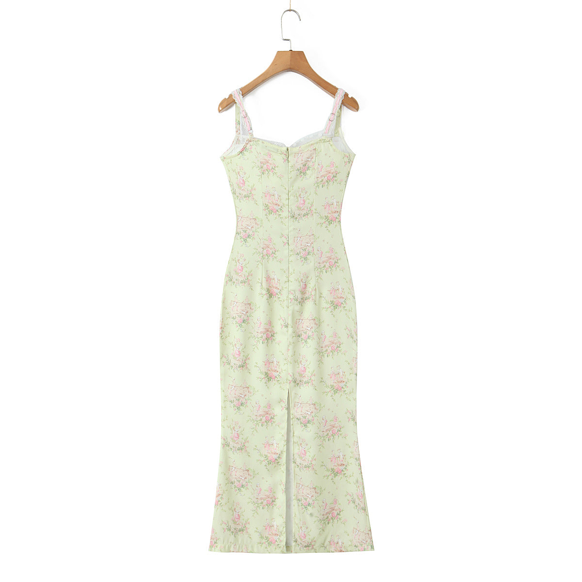 Spring Vacation Pastoral Printed Bow Sheath Cami Dress Dress