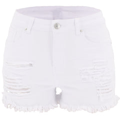 Hole Washed Black White High Waist Office Women Denim Shorts
