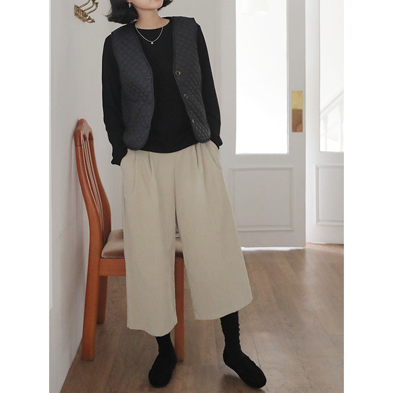 Corduroy Cropped Pants Autumn Winter Loose Large Straight Leg Pants Small plus Velvet Thickening Wide Leg Pants