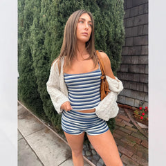Summer Women Clothing Fresh Striped Sexy Set