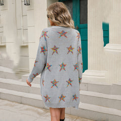 Autumn Winter Long Sleeves Mid-Length Five-Pointed Star Knitted Cardigan