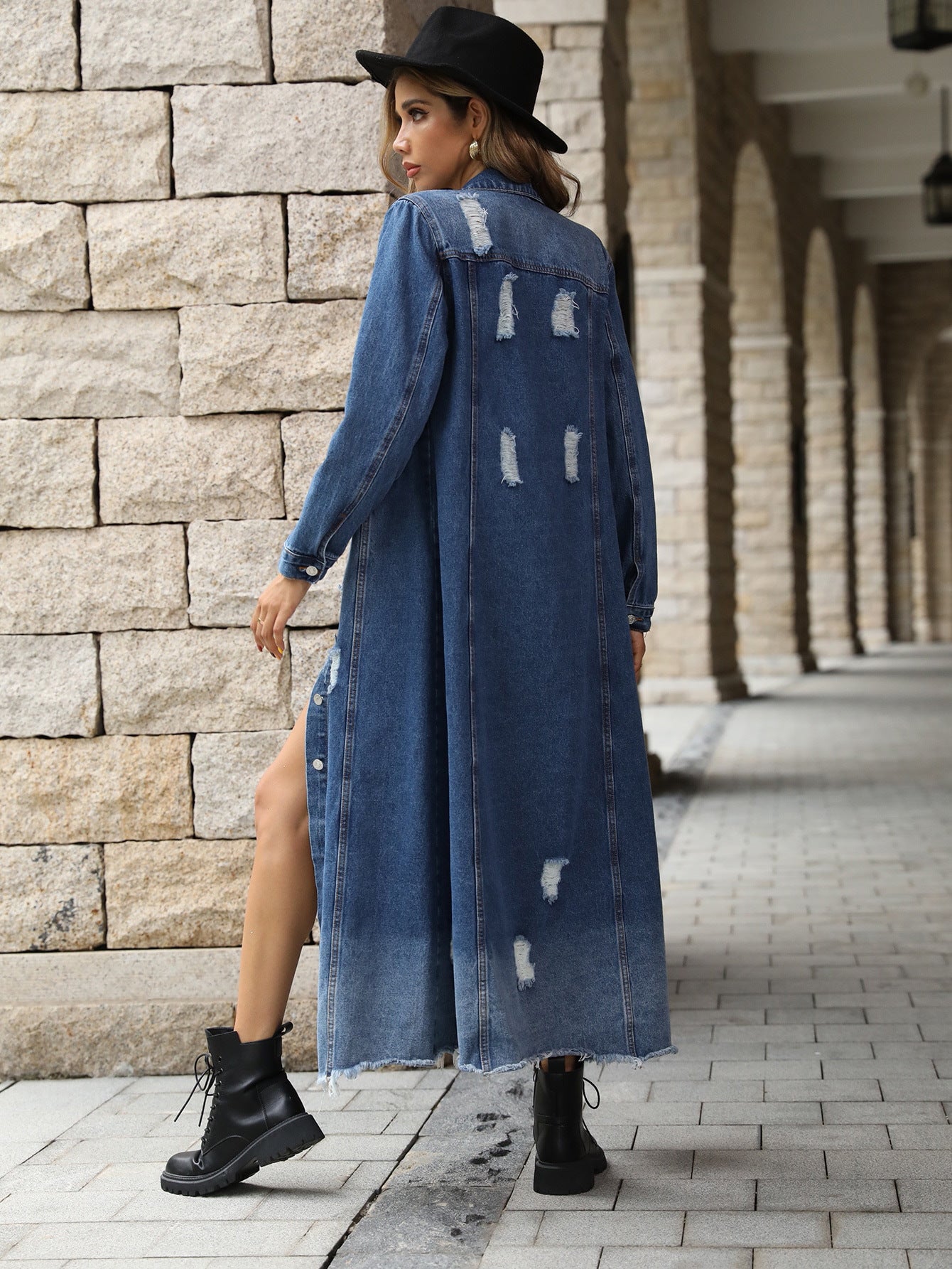 Retro Waist Controlled Slimming Long Sleeve Denim Dress Women
