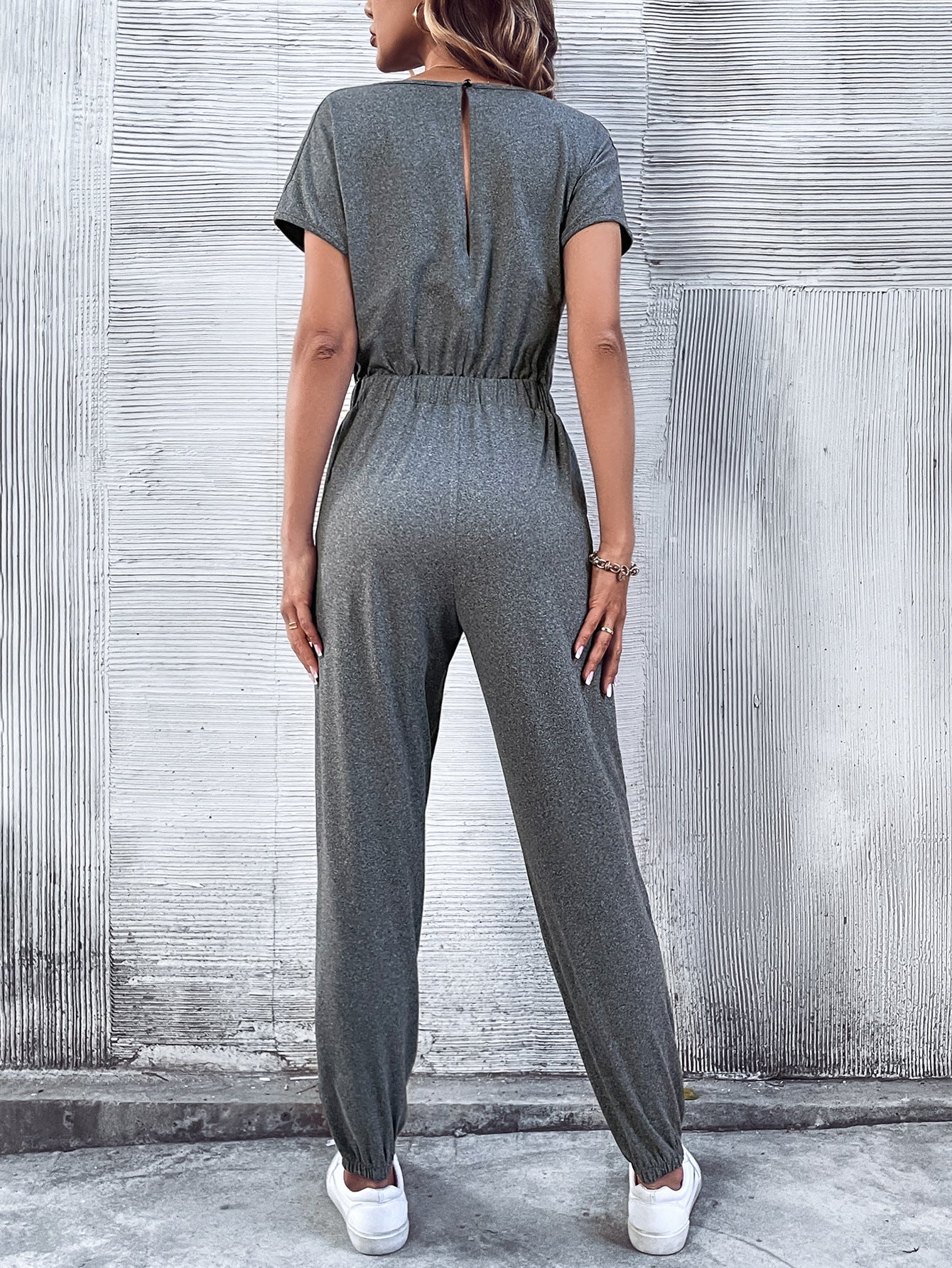 Women Clothing Short Sleeved Casual Wide Leg Jumpsuit