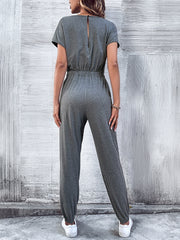 Women Clothing Short Sleeved Casual Wide Leg Jumpsuit