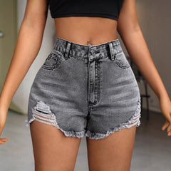 Women Clothing Casual Ripped High Waist Jeans Shorts