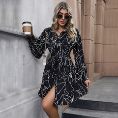 Women Clothing Printed Shirt Long Sleeved Dress for Women Early Autumn