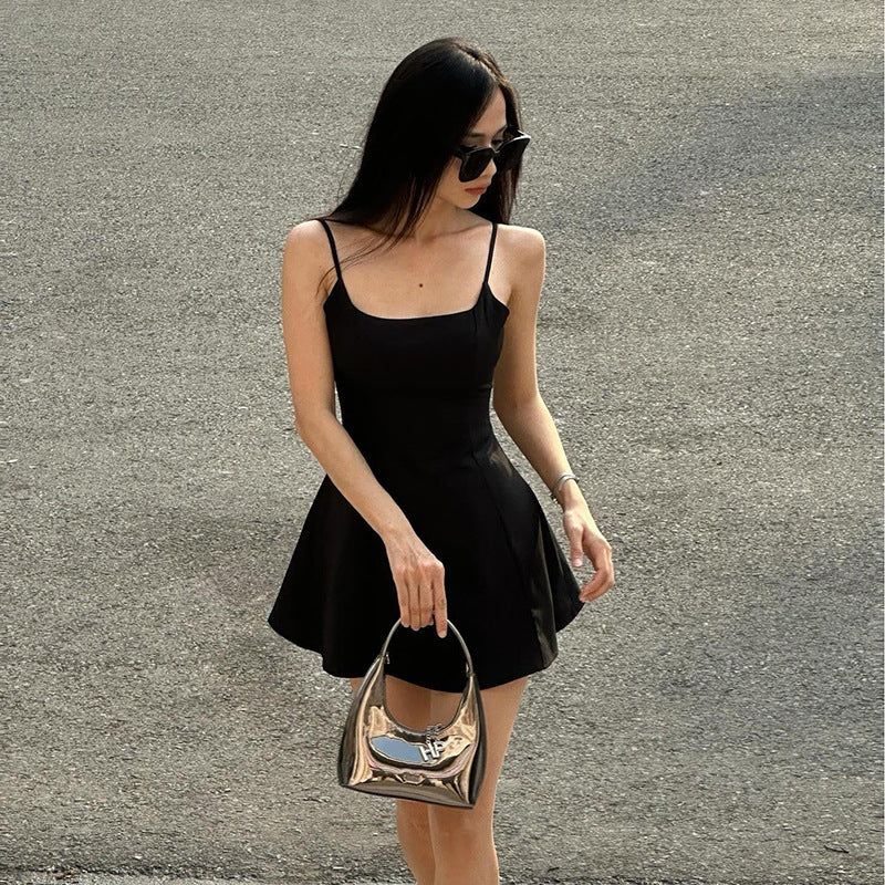 Summer Suspender Sexy Square Neck Lace Trim Slim Fit Slit Sexy Dress