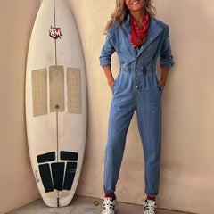 Fall Arrival Personality Street Pocket Washed Feet One Piece Trousers
