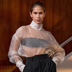 Sexy Sheer Mesh High Grade Long Sleeved Shirt Spring Summer Top Women