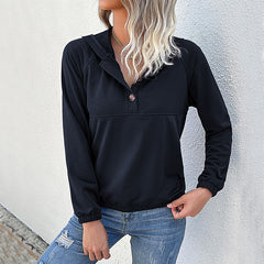 Women Clothing Long Sleeve Solid Color Hooded Autumn Winter Sweatshirt