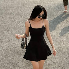 Summer Suspender Sexy Square Neck Lace Trim Slim Fit Slit Sexy Dress