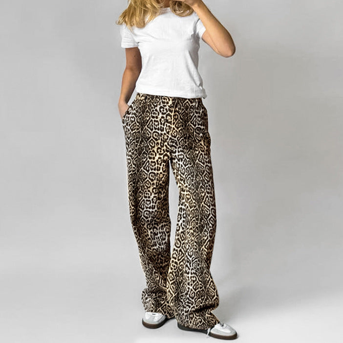 Sexy Leopard Print round Neck Tied Three Quarter Sleeve Casual Two Piece Set