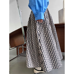 Artistic Vertical Striped Skirt Spring A line Large Hem Mid Length Skirt