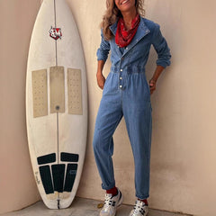 Fall Arrival Personality Street Pocket Washed Feet One Piece Trousers