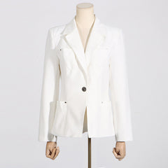 Small Blazers Simple High Grade Sensitive Diligent Spring Polo Collar Long Sleeve Waist Tight Solid Color Coat Women
