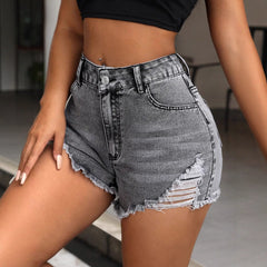 Women Clothing Casual Ripped High Waist Jeans Shorts