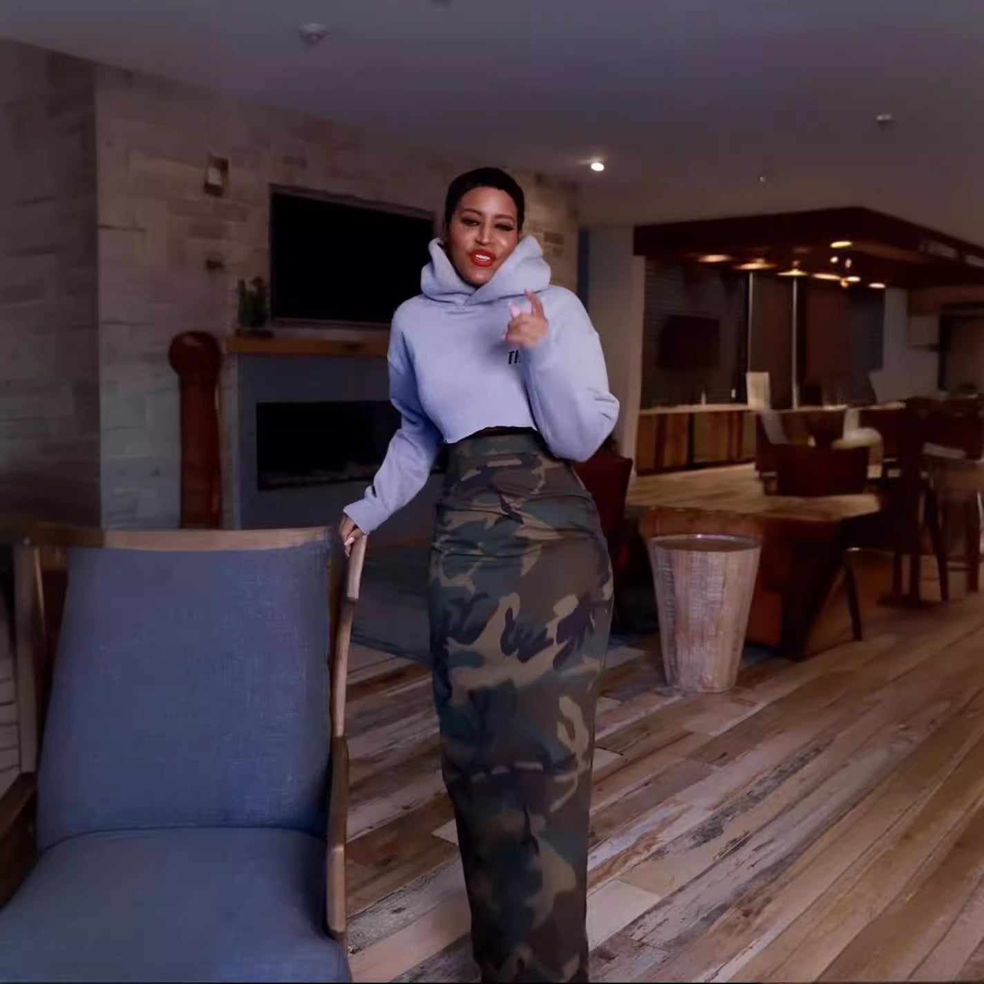 Women Clothing Spring Autumn Camouflage Back Slit Skirt