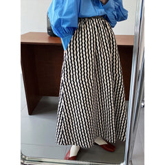 Artistic Vertical Striped Skirt Spring A line Large Hem Mid Length Skirt