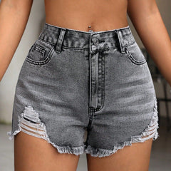 Women Clothing Casual Ripped High Waist Jeans Shorts