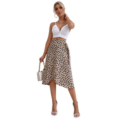 Women Clothing Casual All-Matching Graceful Polka Dot Floral Print Slit Skirt