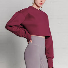 Cropped Cropped Hoodie Women Clothing Fleece Lined Pullover Long Sleeve Yoga Fitness Sports Coat