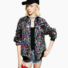 mplus Size Personality Street Women Sequined Varsity Jacket Color Jacket