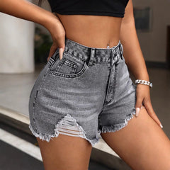 Women Clothing Casual Ripped High Waist Jeans Shorts