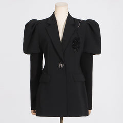 Fashionable Blazer Women Spring Puff Sleeve Design Solid Color One Button Small Blazer Women