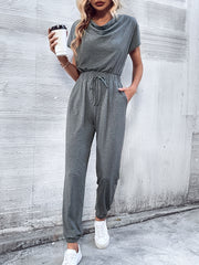 Women Clothing Short Sleeved Casual Wide Leg Jumpsuit