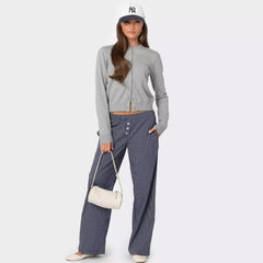Autumn Winter Women Wear Solid Color Buttons Cardigan Wool Long Sleeve Office