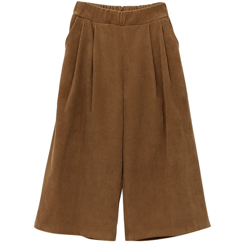 Corduroy Cropped Pants Autumn Winter Loose Large Straight Leg Pants Small plus Velvet Thickening Wide Leg Pants
